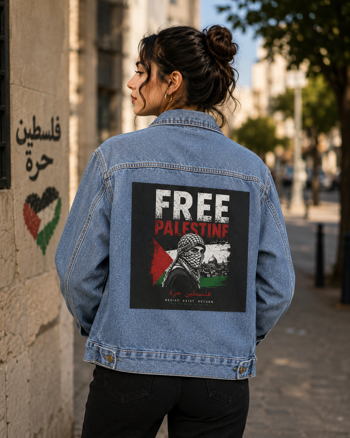 Free Palestine Denim Jacket – Vintage Streetwear Style