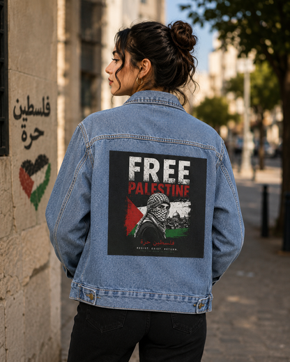 Free Palestine Denim Jacket – Vintage Streetwear Style